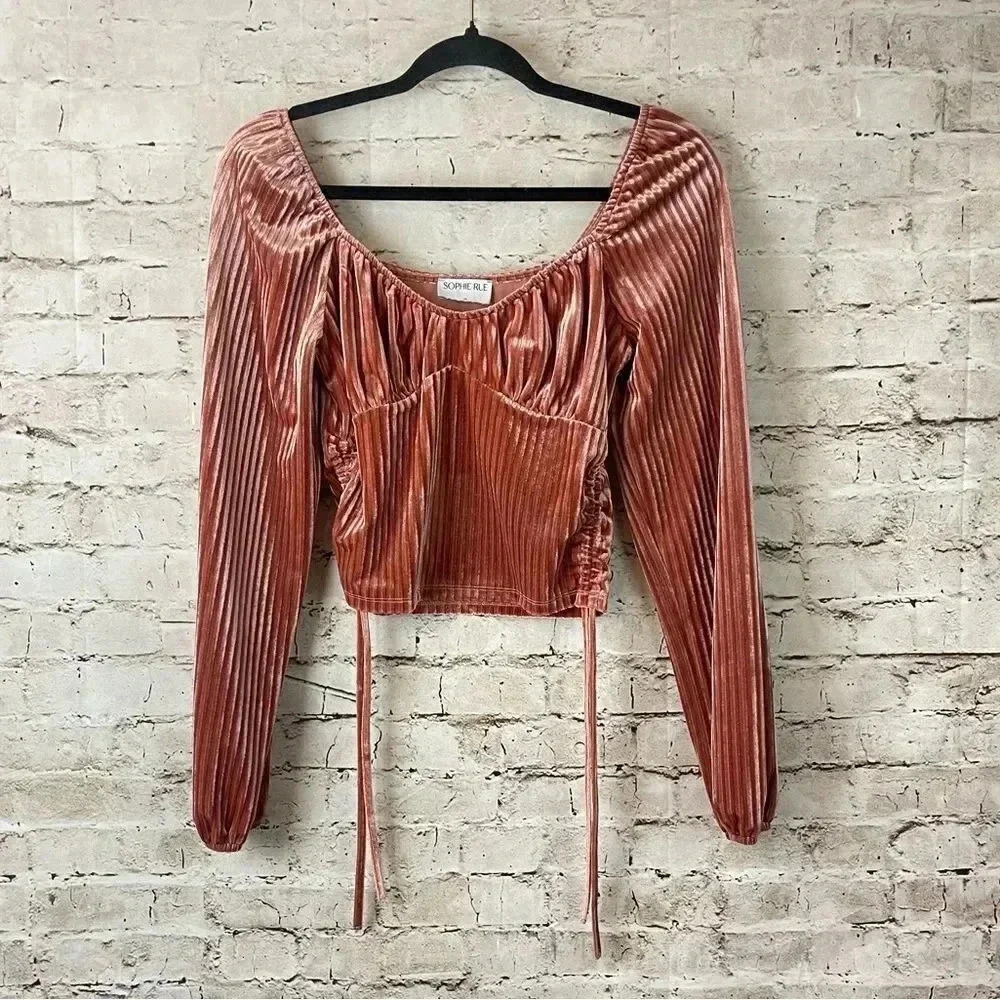 Sophie Rue Women's XS Velvet Long Sleeve Crop Top Tie Sides Polyester Spandex